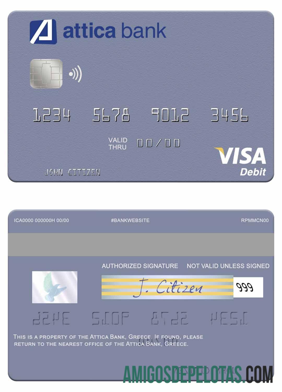 Cartão de débito Visa do Banco Attica da Grécia baixar para verificação